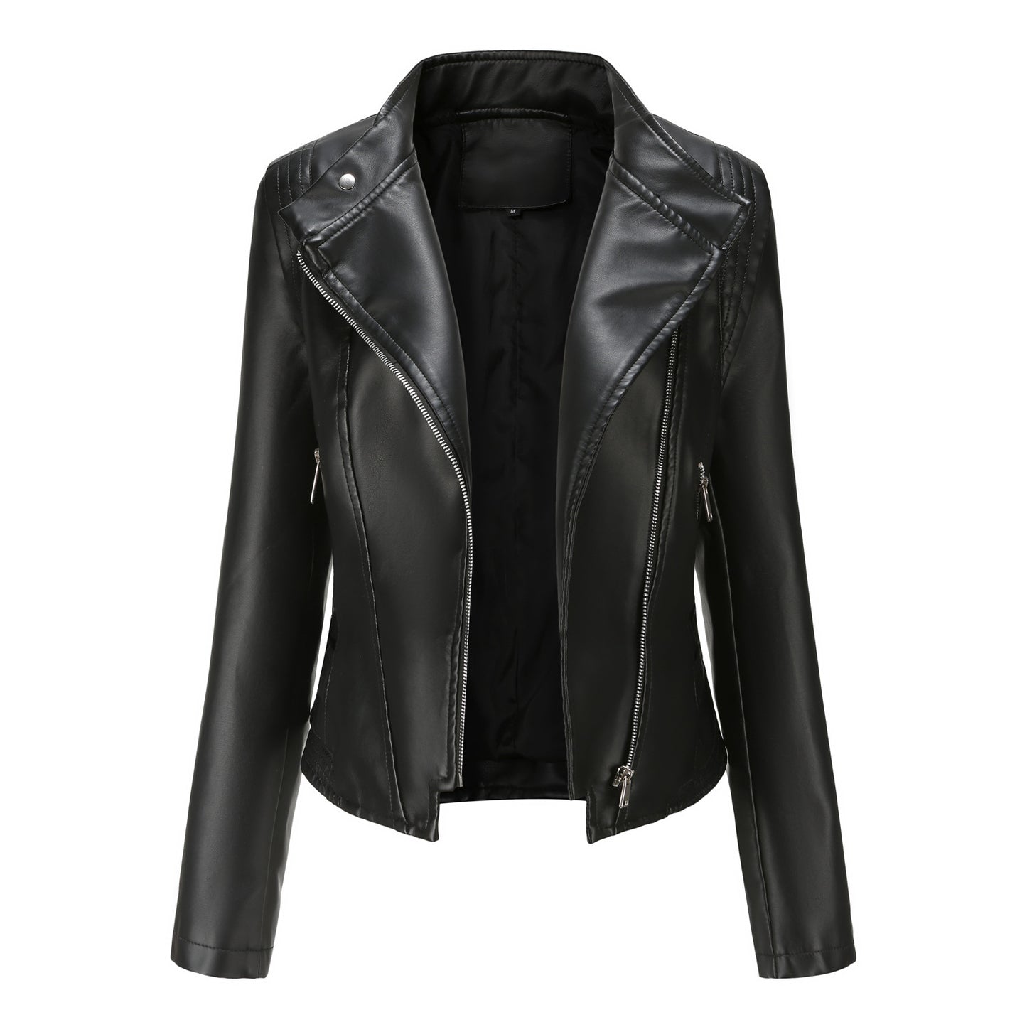 Faux Leather Collared Women Slim-Fit Leather Coat Women