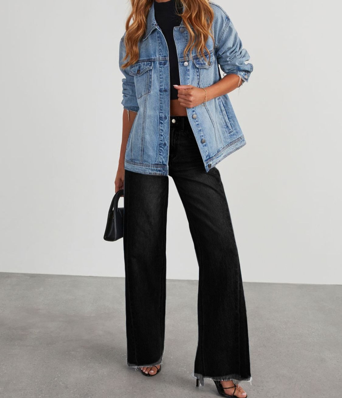 Raw Hem Wide Leg Jeans with Pockets