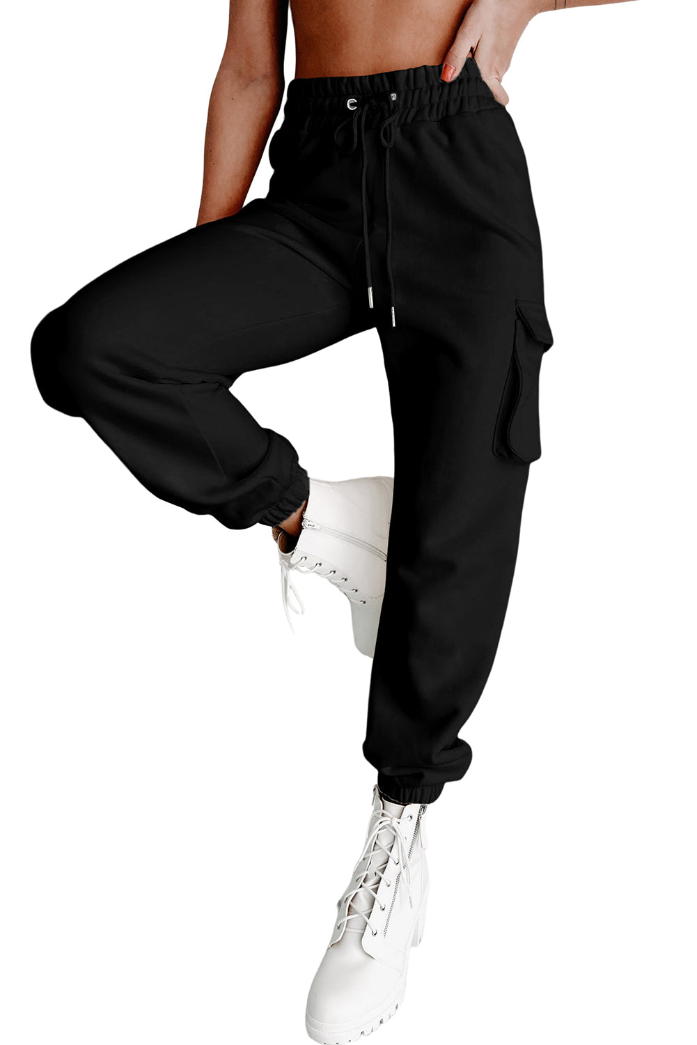 Black Drawstring Jogger Pants with Cargo Pockets