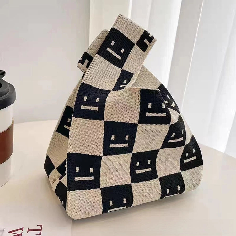 Korean knitted bag handbag tote bag tote bag a cute smiling face SIMPLE hand gift