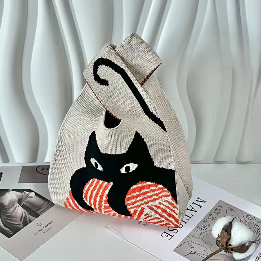 Korean knitted bag handbag tote bag tote bag a cute smiling face SIMPLE hand gift