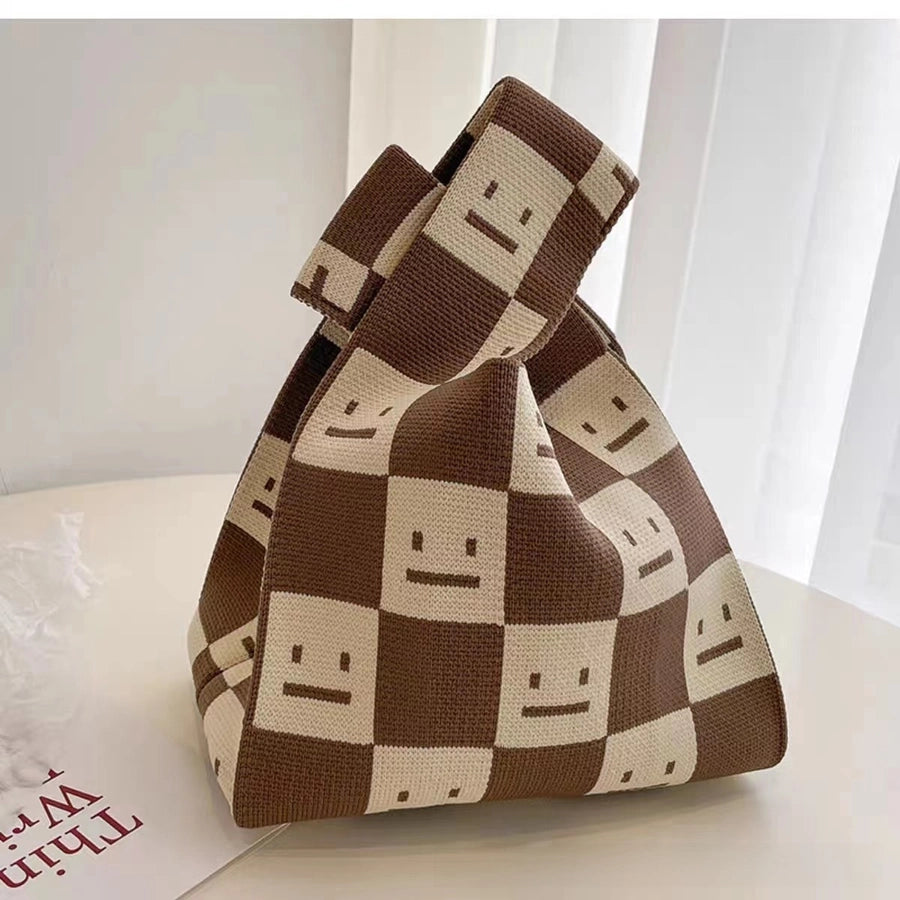 Korean knitted bag handbag tote bag tote bag a cute smiling face SIMPLE hand gift