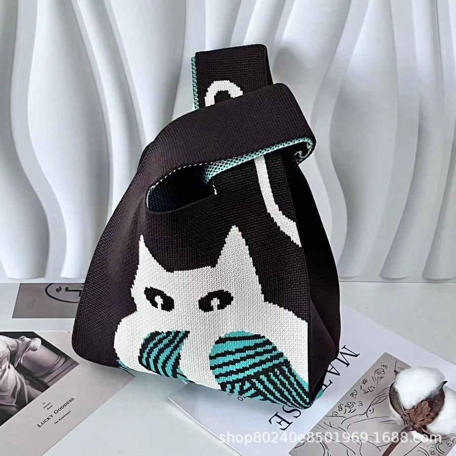 Korean knitted bag handbag tote bag tote bag a cute smiling face SIMPLE hand gift