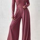 Ribbed Round Neck Top and Wide-Leg Pants Set