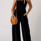 Smocked Square Neck Wide Leg Jumpsuit with Pockets