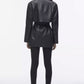 Winter Warm Series Belt Collared Loose Faux Leather Coat