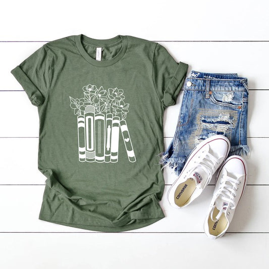 Floral Books Short Sleeve Graphic T-Shirt