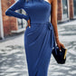 One-Shoulder Pleated Detail Belted Dress