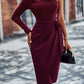 One-Shoulder Pleated Detail Belted Dress