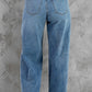 Sky Blue Vintage Wash Casual Wide Leg Jeans