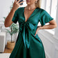 Tie Front Plunge Flutter Sleeve Mini Dress