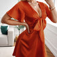 Tie Front Plunge Flutter Sleeve Mini Dress