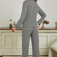 Checkered Button Front Top and Pants Loungewear Set