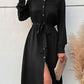 Curved Hem Belted Long Sleeve Shirt Dress