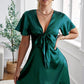 Tie Front Plunge Flutter Sleeve Mini Dress