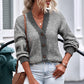 Waffle-Knit Drop Shoulder Button-Down Cardigan