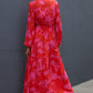 Floral Drawstring Waist Long Sleeve Dress