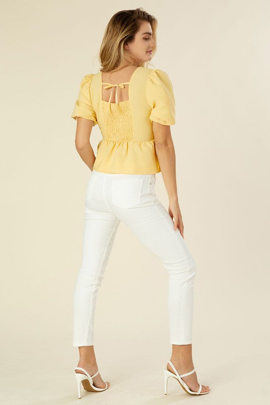 Bubbles Sleeved Blouse With Peplum