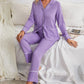 Contrast Lapel Collar Shirt and Pants Pajama Set with Pockets