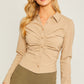 Woven Solid Ruched Front Long Sleeve