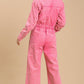Mid Button Down Stone Wash Wide Leg Jumpsuit