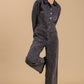 Mid Button Down Stone Wash Wide Leg Jumpsuit