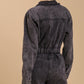 Mid Button Down Stone Wash Wide Leg Jumpsuit