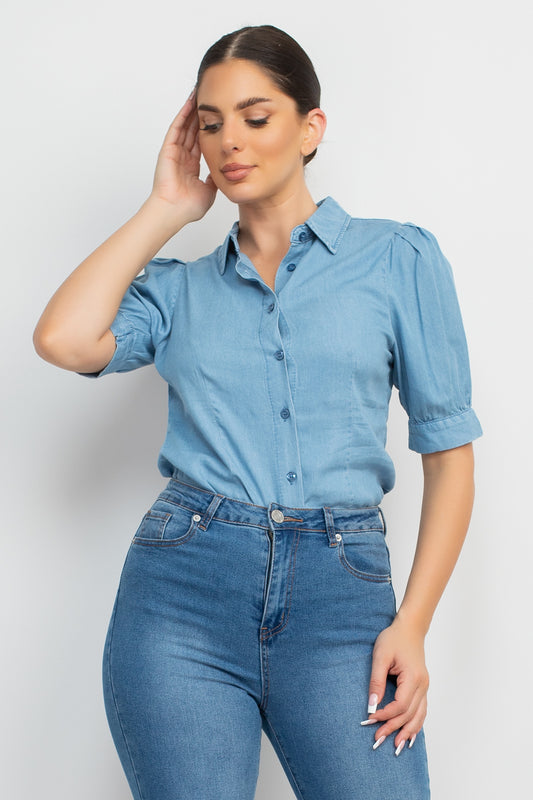 Button-Down Denim Shirt Top