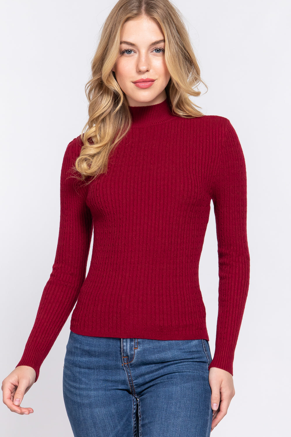 Long Sleeve Mock Neck Rib Sweater