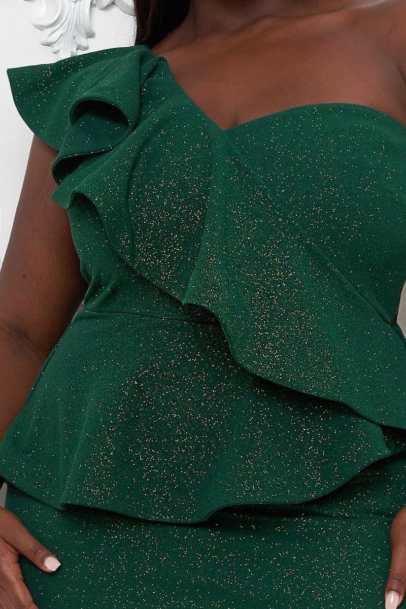 Glitter Ruffle Across Body Plus Size Maxi Dress