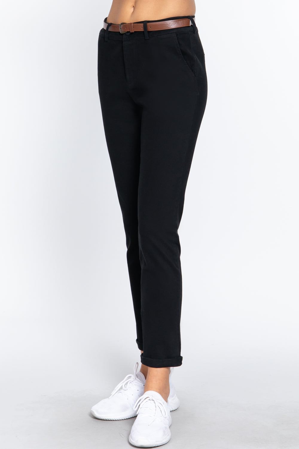 Cotton-span Twill Belted Long Pants