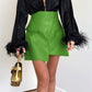 Autumn Winter Faux Leather Matte Green Leather Skirt Irregular Asymmetric Skirt Niche High Waist Skirt A Line Skirt for Women