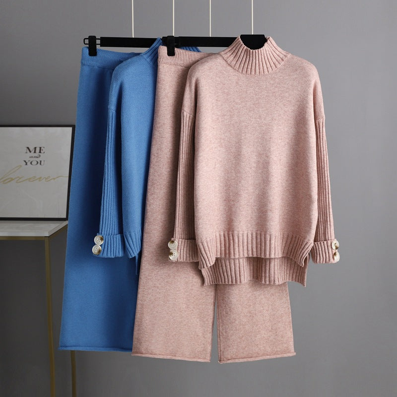 Trendy Semi-High Collar Sweater and Pant