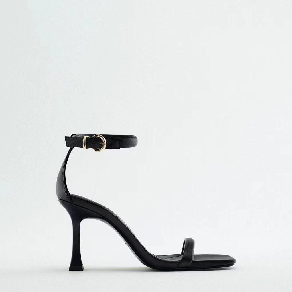 ZARA Fashion Black Sandals Ankle Buckle 2023 Summer Female Elegant Heels