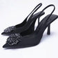 Women Black High Heels Fashion Rhinestone Pumps Elegant Heeled Sandals "Zara's best seller"