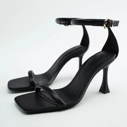ZARA Fashion Black Sandals Ankle Buckle 2023 Summer Female Elegant Heels