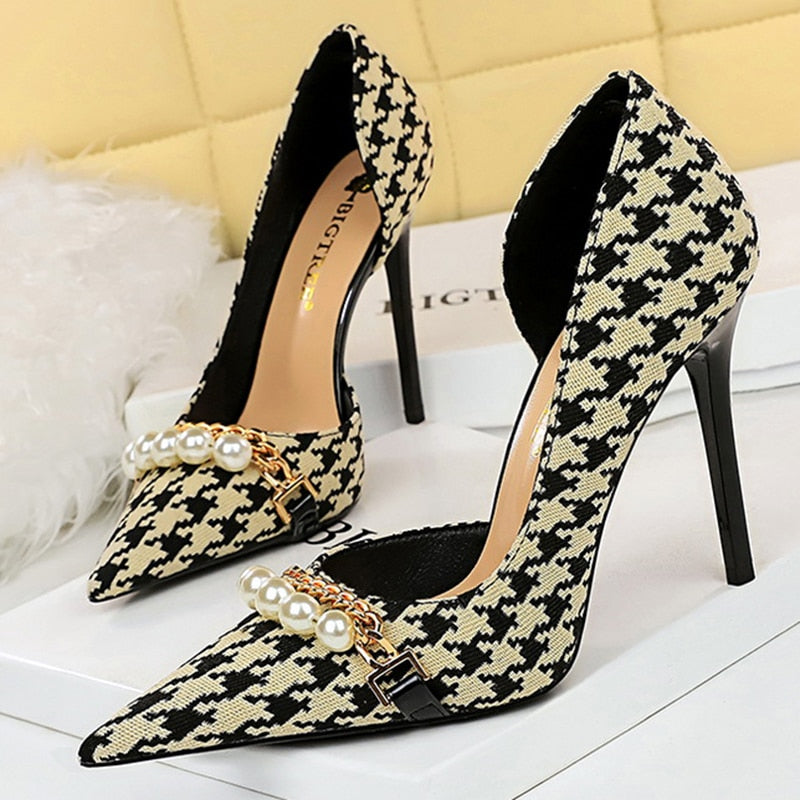 Stiletto High Heels Pearl Apricot Pumps Pointed Toe  shoes