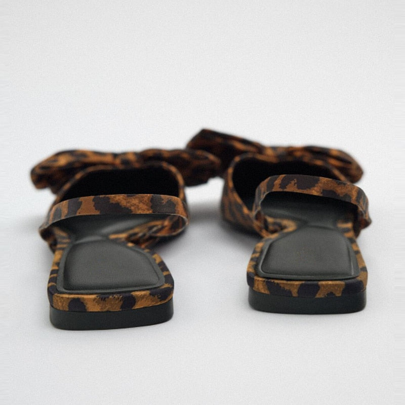 Women Leopard Flats Elegant Pointed Butterfly-knot Flat Sandals