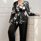 Plus Size Floral Belted Robe and Pants Pajama Set