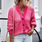 Waffle-Knit Drop Shoulder Button-Down Cardigan
