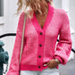Waffle-Knit Drop Shoulder Button-Down Cardigan