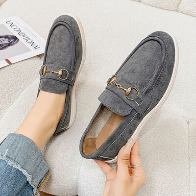 European Style Metal Buckle Flat Shoes