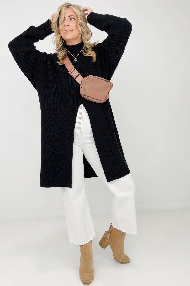 Mara Mockneck Front Slit Sweater