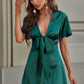 Tie Front Plunge Flutter Sleeve Mini Dress