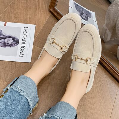 European Style Metal Buckle Flat Shoes