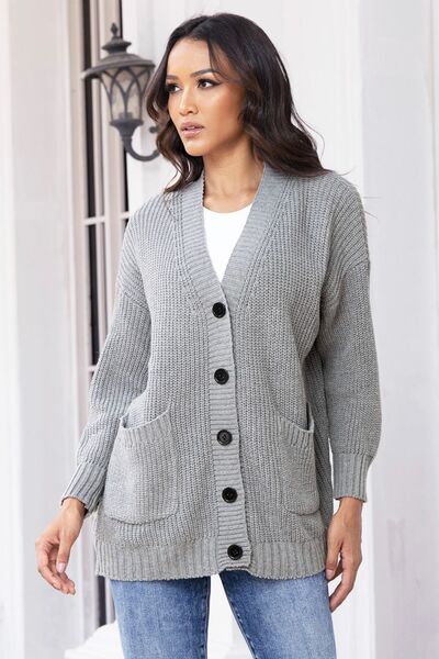 Button Up Long Sleeve Cardigan with Pockets