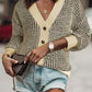 Waffle-Knit Drop Shoulder Button-Down Cardigan